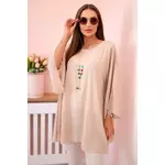 Kesi Włoski Oversized Women's Blouse Made of Viscose with a Necklace Beige kremasta