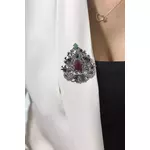 Brooch XZ459-191 silver + red siva
