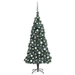 vidaXL Umjetno božićno drvce LED s kuglicama zeleno 150 cm PVC i PE