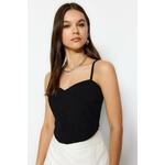 Trendyol Black Fitted Crop Adjustable Strappy Crepe Knit Bustier crna