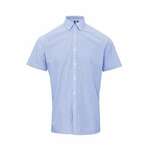 MENS SHORT SLEEVE GINGHAM COTTON MICROCHECK SHIRT - Light Blue-White,XS