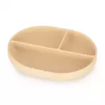 PETITE&MARS Silikonski ovalni tanjur s odjeljcima i vakuumom 6 m+ Take&Match Desert Sand