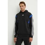 Dukserica adidas za muškarce, boja: crna, s kapuljačom, s uzorkom, JJ1537