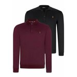 DOUBLE SET V4007 DEWBERRY MEN'S SWEATSHIRT-PURPLE-BLACK tamnocrvena