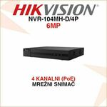 HIKVISION 4 KANALANI 6MP POE MREŽNI VIDEO SNIMAČ NVR-104MH-D/4P