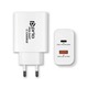 Prio Fast Charge zidni punjač 65 W PD (USB C) + QC 3.0 (USB A) bijeli