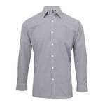 MENS LONG SLEEVE GINGHAM COTTON MICROCHECK SHIRT - Navy-White,XL