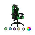 Igraća stolica s RGB LED svjetlima zeleno-crna od umjetne kože