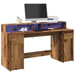 vidaXL Radni stol s LED svjetlima boja starog drva 160x55x91 cm drveni