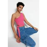 Trendyol Fuchsia One Shoulder Fitted/Body-Sitting Ribbed Detailed Knitted Blouse roze