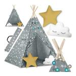 Nukido teepee šator za djecu sa svjetlima - sivi sa zvjezdicama