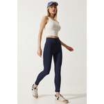 Happiness İstanbul Women's Navy Blue High Waist Ribbed Knitted Tights crna