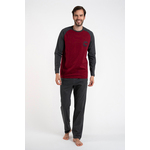 Men's pyjamas Morten, long sleeves, long trousers - burgundy/dark melange crna