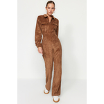 Trendyol Brown Velvet Woven Jumpsuit smeđa
