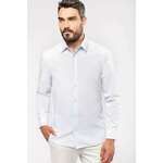 MEN’S LONG-SLEEVED COTTON POPLIN SHIRT - Striped Pale Blue,M