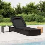 vidaXL Ležaj za sunčanje sklopivi krov crni 213 x 63 x 97 cm poliratan