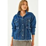 Bianco Lucci Women's Belt Detailed Denim Jacket plava