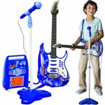Dječji set LED električni gitarski mikrofon i mp3 pojačalo plavo