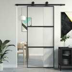 vidaXL Klizna vrata crna 90 x 205 cm od kaljenog stakla i aluminija
