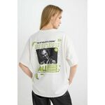 DEFACTO Cool Beetlejuice Oversize Wide Pattern Crew Neck Printed Short Sleeve T-Shirt bijela