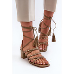 PH2 Lace-Up Sandals With Low Heels Adorned with Studs Green Chrisele smeđa
