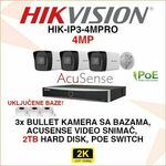 HIKVISION 4MP POE SET SA 3 KAMERE, BAZAMA I AI SNIMAČEM HIK-IP3-4MPRO