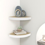 vidaXL Kutne zidne police 2 kom boja hrasta i bijele 35x35x3,8 cm MDF