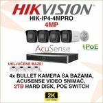 HIKVISION 4MP POE SET SA 4 KAMERE, BAZAMA I AI SNIMAČEM HIK-IP4-4MPRO