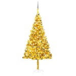 vidaXL Umjetno božićno drvce LED s kuglicama zlatno 210 cm PET
