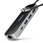 AXAGON HMC-6GLN, USB 5Gbps hub, 2x USB-A, USB-C, HDMI 4k/60Hz, RJ-45 GLAN, PD 100W, USB-C kabel 20cm