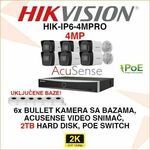 HIKVISION 4MP POE SET SA 6 KAMERA, BAZAMA I AI SNIMAČEM HIK-IP6-4MPRO