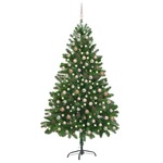 vidaXL Umjetno božićno drvce s LED svjetlima i kuglicama 210 cm zeleno