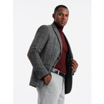Ombre Elegant men's plaid blazer with wool blend - grey crna