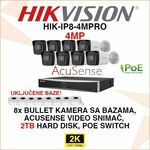 HIKVISION 4MP POE SET SA 8 KAMERA, BAZAMA I AI SNIMAČEM HIK-IP8-4MPRO