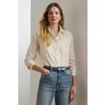 Pamučna košulja Lauren Ralph Lauren za žene, boja: bež, relaxed, s klasičnim ovratnikom, 200963736