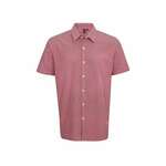 MENS SHORT SLEEVE GINGHAM COTTON MICROCHECK SHIRT - Red-White,3XL