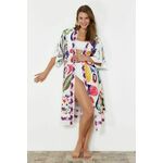 Trendyol Ethnic Patterned Belted Midi Woven 100% Cotton Beach Kimono&Caftan siva