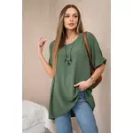 Włoski Oversized blouse with pendant bright green zelena