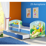 Dječji krevet ACMA s motivom, bočna plava + ladica 160x80 cm 29-aeroplane