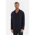Dagi Navy Blue Shirt Collar Size Printed Viscose Pajama Top crna