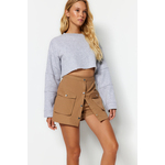 Trendyol Camel Pocket Buttoned Woven Short Skirt smeđa