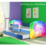 Dječji krevet ACMA s motivom, bočna plava + ladica 180x80 cm 18-pony-on-a-rainbow