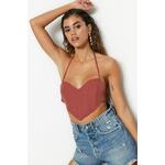 Trendyol Brown Crop Woven Tie 100% Cotton Blouse roze