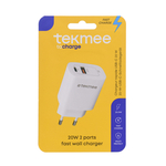 TEKMEE PUNJAČ ZIDNI 20W, 2 PORTA TYPE-C + USB - BRZO PUNJENJE