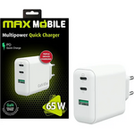 MAXMOBILE KUĆNI PUNJAČ PD SUPER FAST CHARGE Duo TypeC+USB-A,3UTR2076-QP,GaN 65W