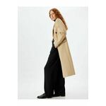 Koton Long Cashmere Coat Double Breasted Buttoned Pocket kremasta