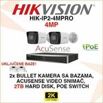 HIKVISION 4MP POE SET SA 2 KAMERE, BAZAMA I AI SNIMAČEM HIK-IP2-4MPRO