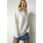 Happiness İstanbul Women's Ecru High Neck Basic Raised Sweatshirt siva
