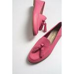 LuviShoes F04 Pink Skin Genuine Leather Tassel Women's Loafer Shoes roze
