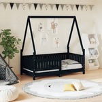 vidaXL Okvir za dječji krevet crni 70 x 140 cm od masivne borovine